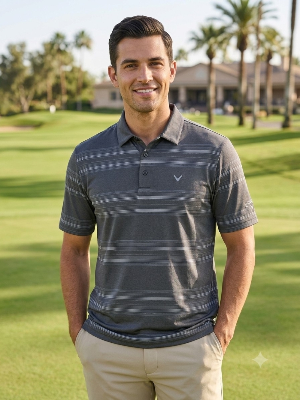 Callaway Men’s Gray Striped Opti-Dry Performance Polo